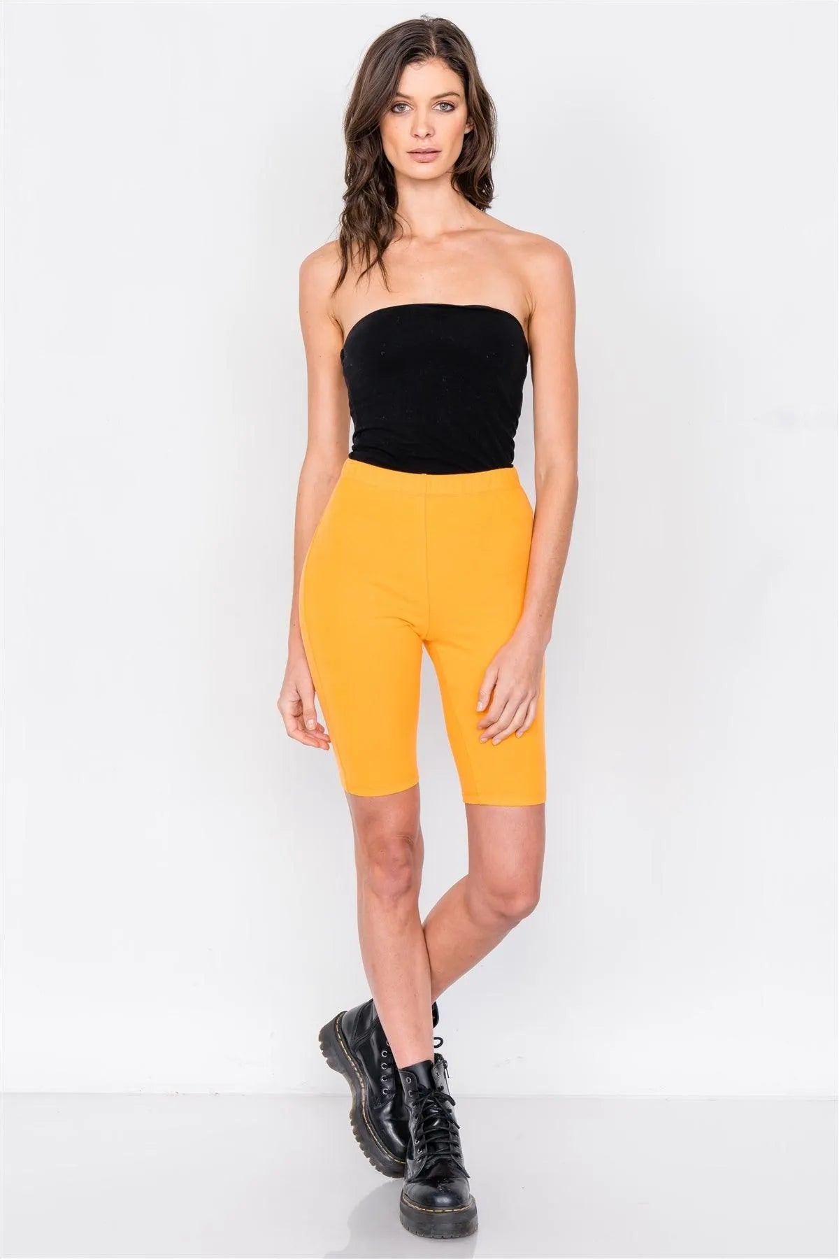 Orange Stretchy Athletic Biker Shorts /3-2-1 - Tasha Apparel Wholesale