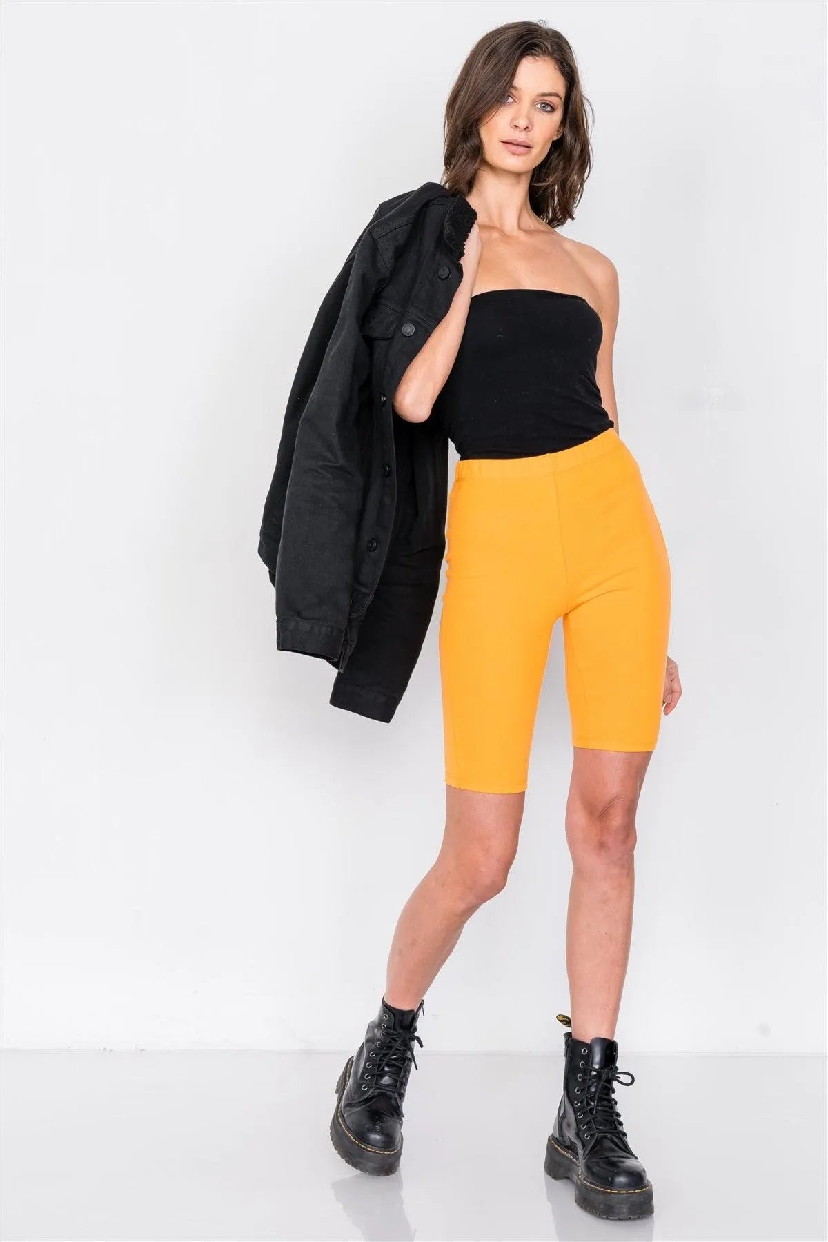 Orange Stretchy Athletic Biker Shorts /3-2-1 - Tasha Apparel Wholesale