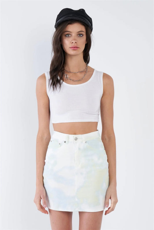 Lime Denim Tie Dye Jean Mini Skirt /3-2-1 - Tasha Apparel Wholesale