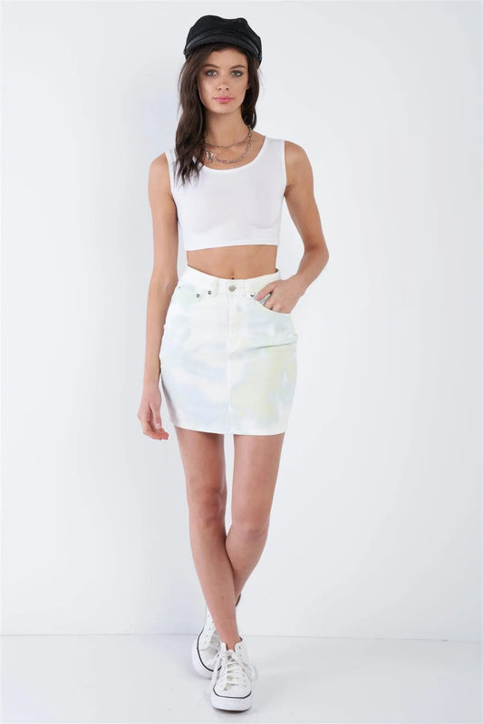 Lime Denim Tie Dye Jean Mini Skirt /4-2-1 - Tasha Apparel Wholesale