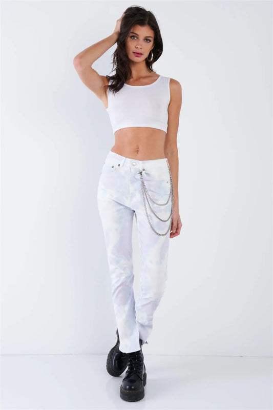 Pink Tie Dye Washed Denim High Waist Jeans /3-2-1 - Tasha Apparel Wholesale
