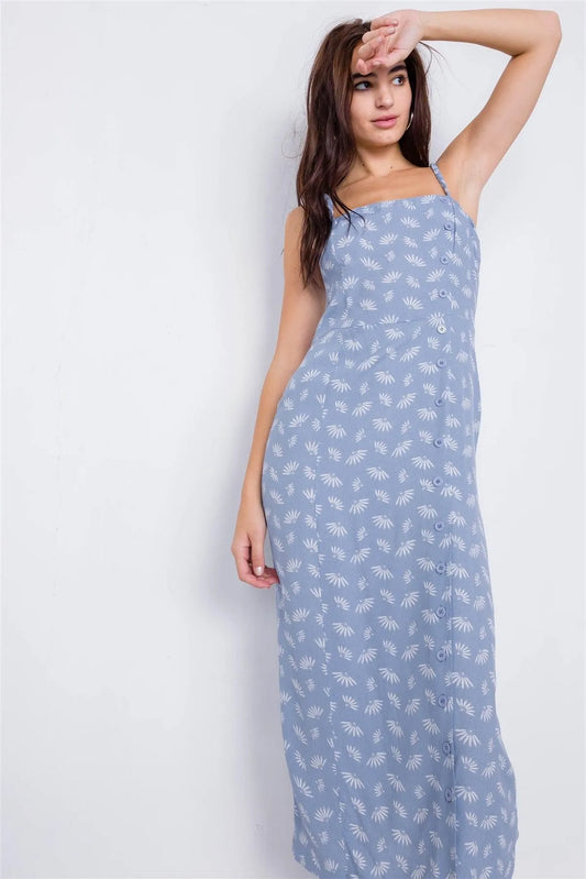 Sky Feather Floral Print Square Neck Accordion Cami Dress /3-2-1 - Tasha Apparel Wholesale