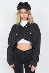 Black Cotton Denim High-Low Jean Crop Jacket /3-2-1