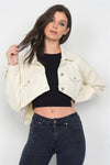 Ecru Cotton Denim High-Low Jean Crop Jacket  /3-2-1