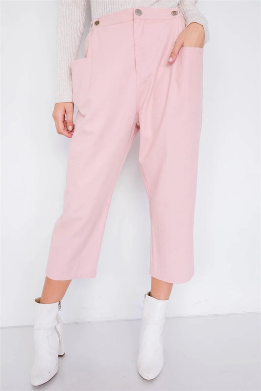 Dust Rose Chic Solid Ankle Wide Leg Adjustable Snap Waist Pants /2-1 - Tasha Apparel Wholesale