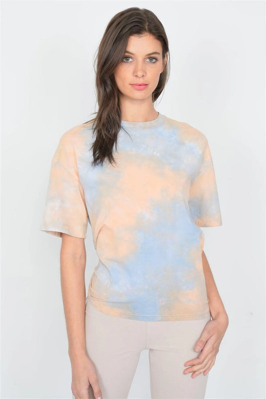 Orange Tie Dye Back Cut Out Knot Vintage Relaxed Fit Tee /3-2-1 - Tasha Apparel Wholesale