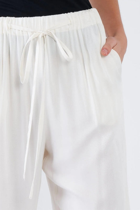 Ivory Cotton Relaxed Fit Casual Wide Leg Ankle Pant /3-2-1 - Tasha Apparel Wholesale