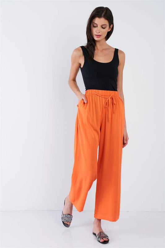Orange Cotton Relaxed Fit Casual Wide Leg Ankle Pant /3-2-1 - Tasha Apparel Wholesale