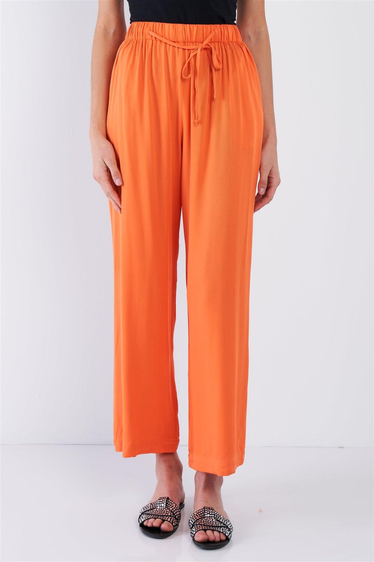 Orange Cotton Relaxed Fit Casual Wide Leg Ankle Pant   /3-2-1