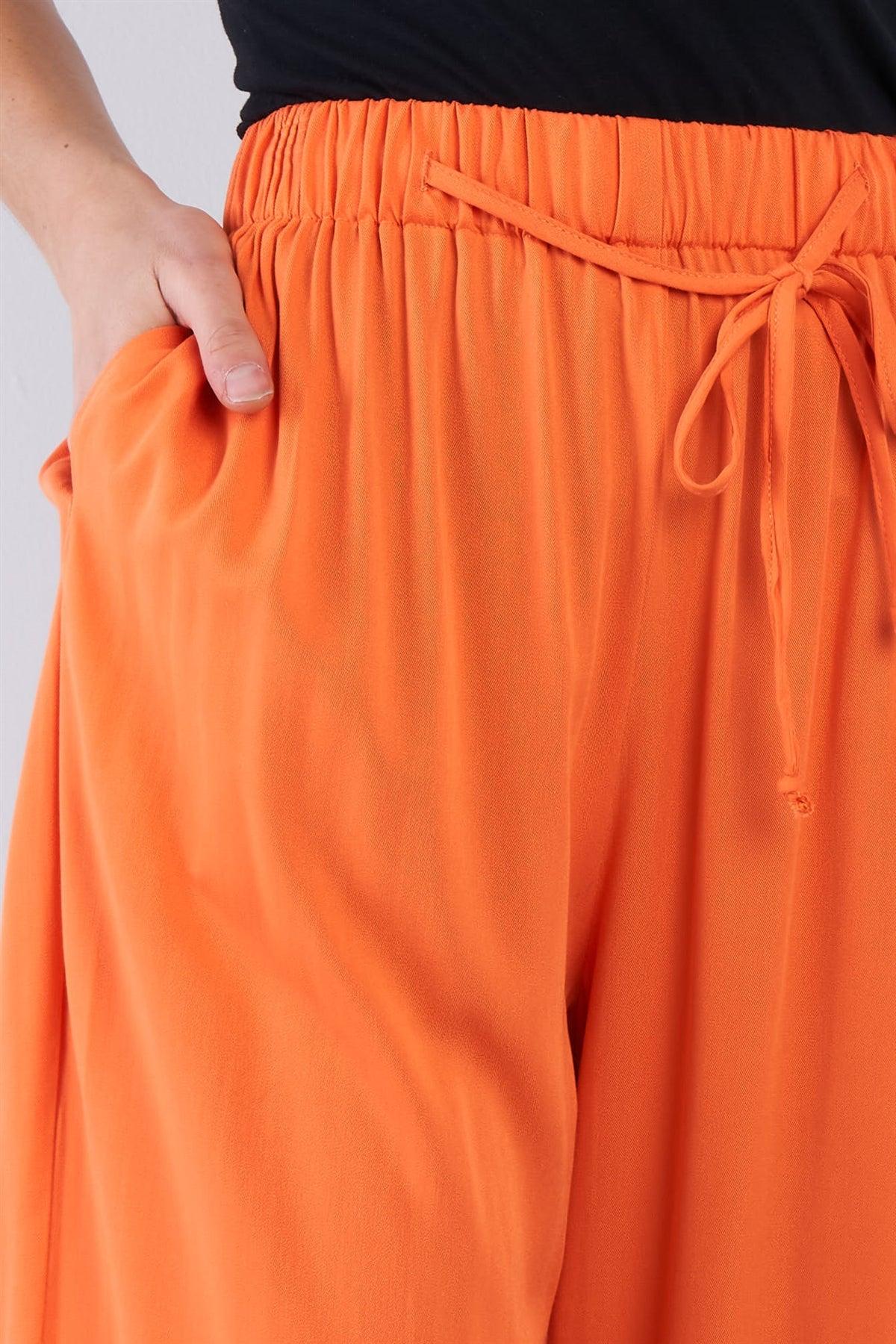 Orange Cotton Relaxed Fit Casual Wide Leg Ankle Pant   /3-2-1
