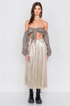 Gold Metallic Pleated Chic Midi Skirt /3-2-1