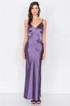 Eggplant Satin Elegant Double Slit Sleeveless Maxi Dress /3-2-1 - Tasha Apparel Wholesale