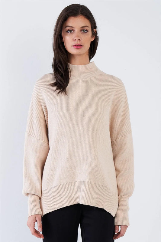 Beige Chic Oversized Knit Sweater - Tasha Apparel Wholesale
