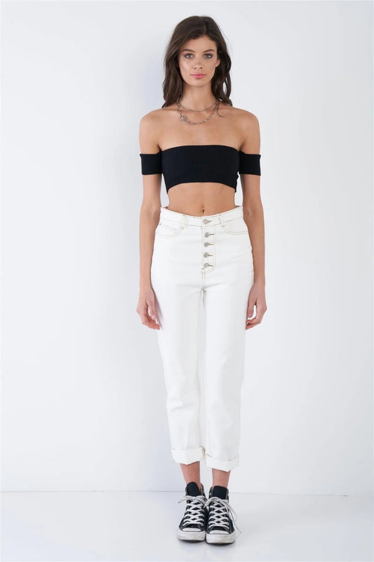 Ecru White Denim Cotton Relaxed Fit Jeans /3-2-1 - Tasha Apparel Wholesale