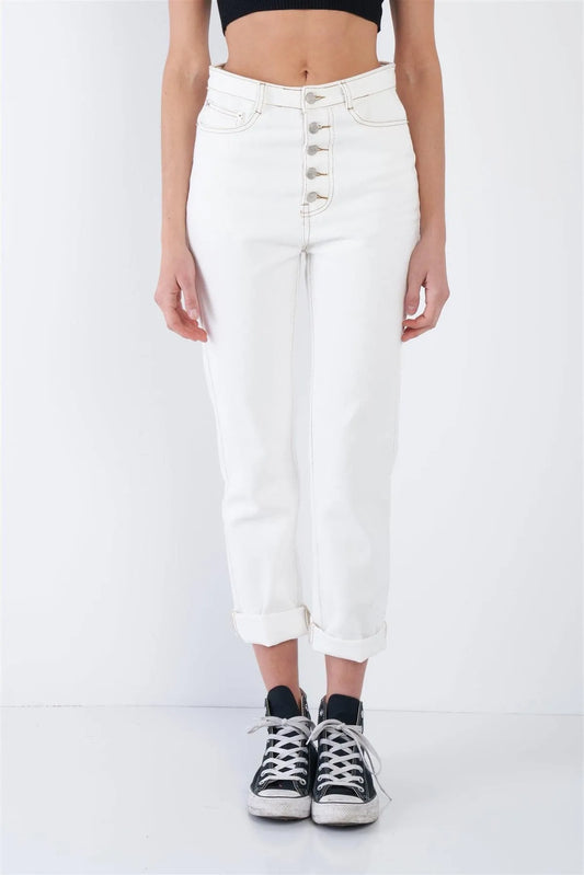 Ecru White Denim Cotton Relaxed Fit Jeans /4-2-1 - Tasha Apparel Wholesale