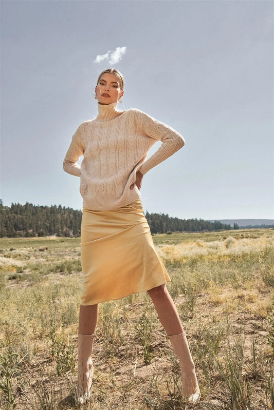 Golden Yellow Satin Ruffle Waist Midi Skirt /3-2-1 - Tasha Apparel Wholesale