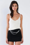 Ivory Hairy Ribbed V-Neck Spaghetti Strap Tank Top /2-2-1 - Tasha Apparel Wholesale