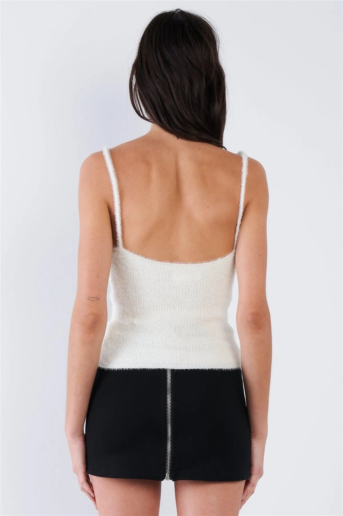 Ivory Hairy Ribbed V-Neck Spaghetti Strap Tank Top /2-2-1 - Tasha Apparel Wholesale