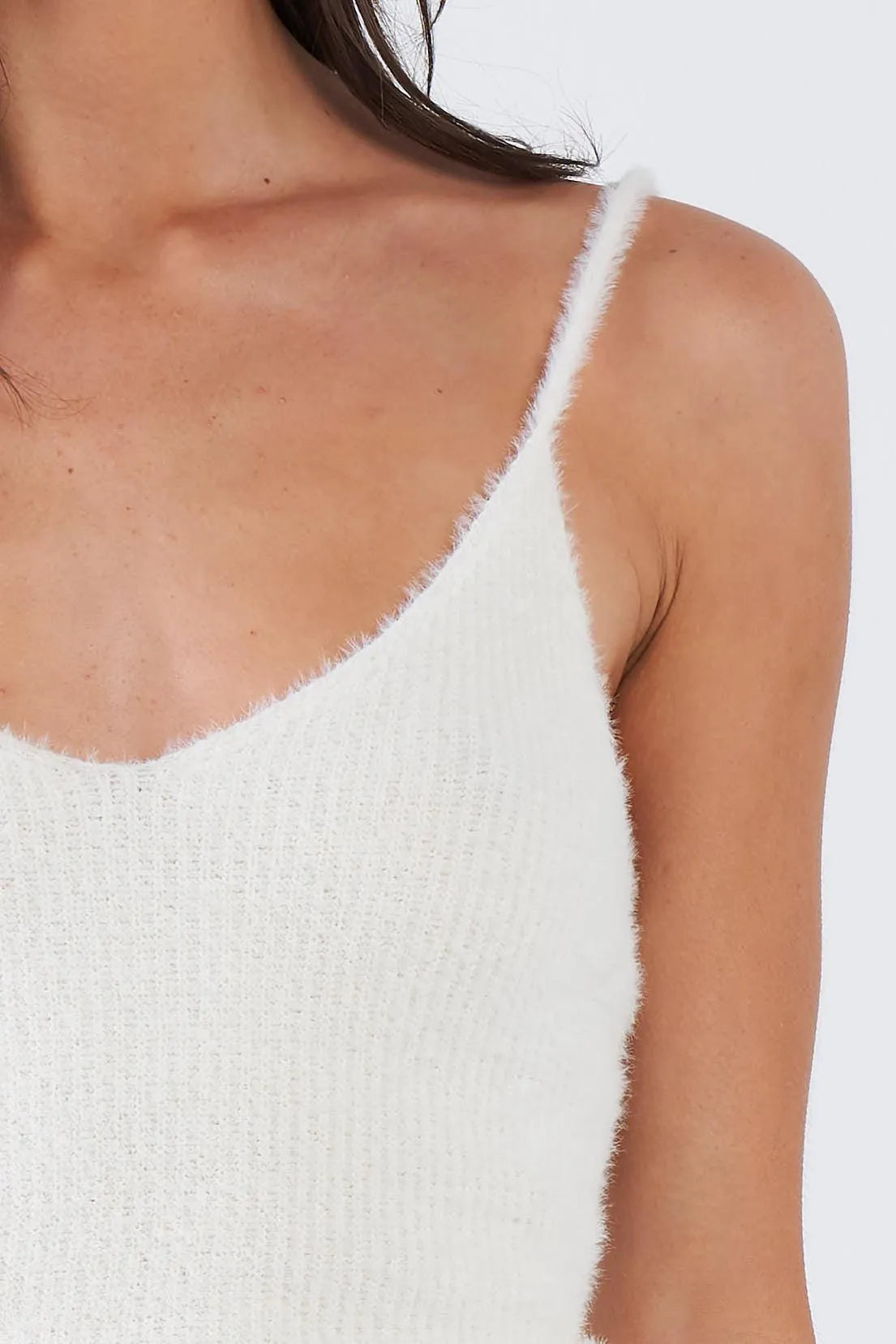 Ivory Hairy Ribbed V-Neck Spaghetti Strap Tank Top /2-2-1 - Tasha Apparel Wholesale