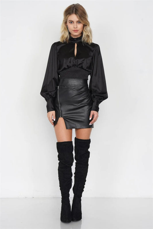 Silk Black Open Back Crop Turtleneck Blouse /4-2-1 - Tasha Apparel Wholesale