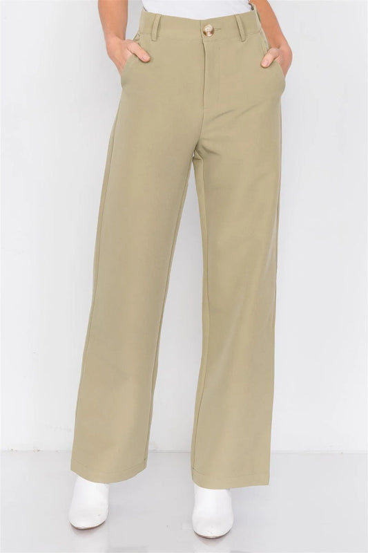 Khaki Olive Solid Office Chic High-Waist Ankle Pant /4-2-1 - Tasha Apparel Wholesale