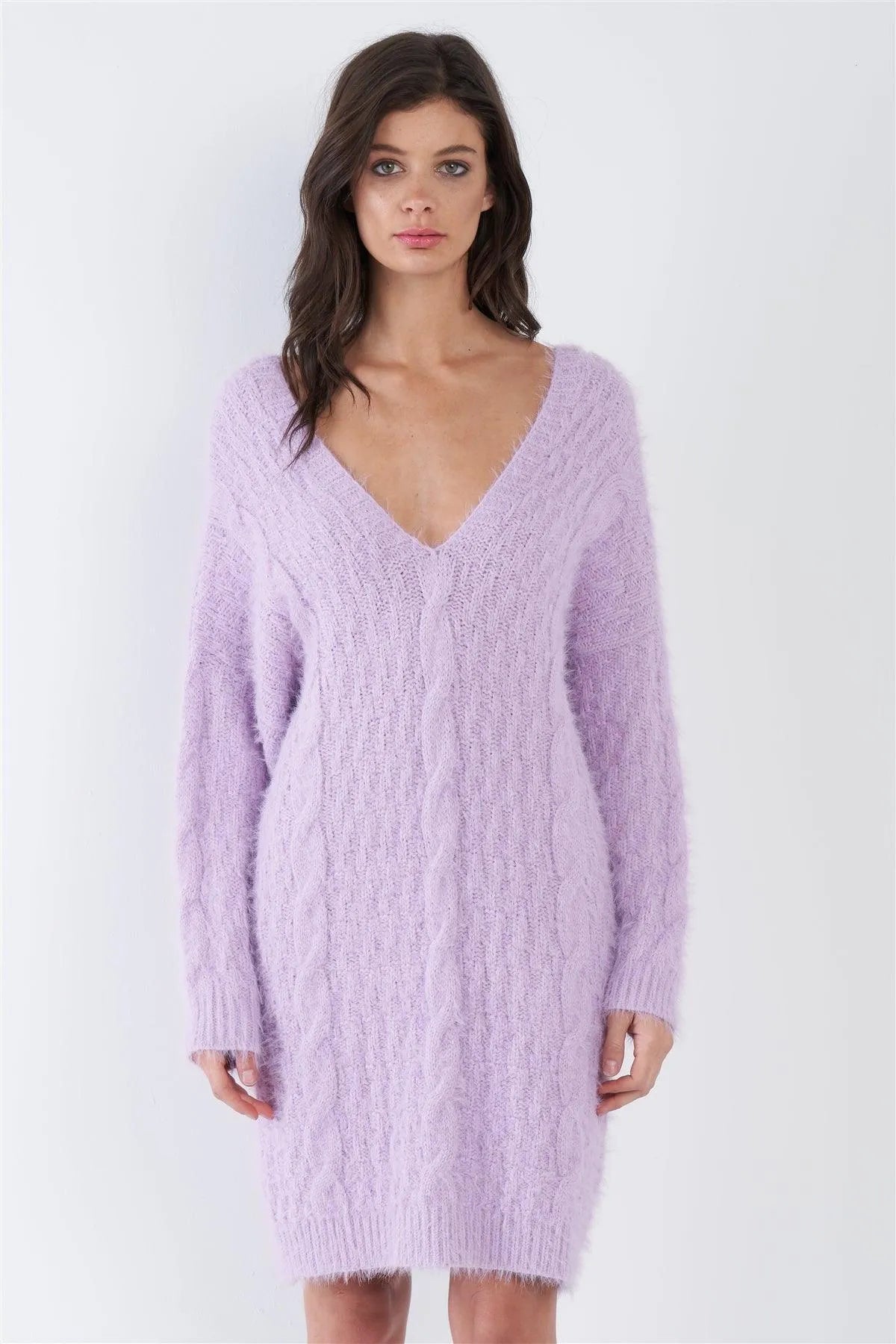 Purple Fuzzy Sweater Dress /3-2-1 - Tasha Apparel Wholesale