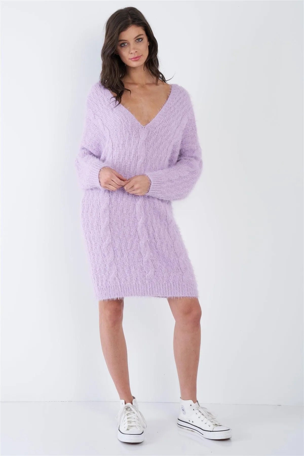 Purple Fuzzy Sweater Dress /3-2-1 - Tasha Apparel Wholesale