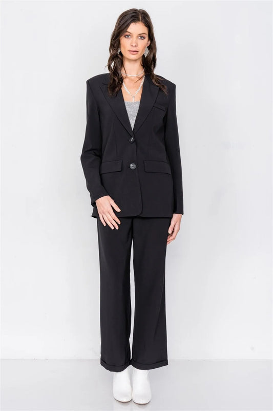 Black Fitted Blazer Office Chic High-Waist Ankle Pant Set /3-2-1 - Tasha Apparel Wholesale