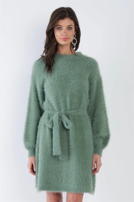 Sage Fuzzy Sweater Dress /3-2-1 - Tasha Apparel Wholesale