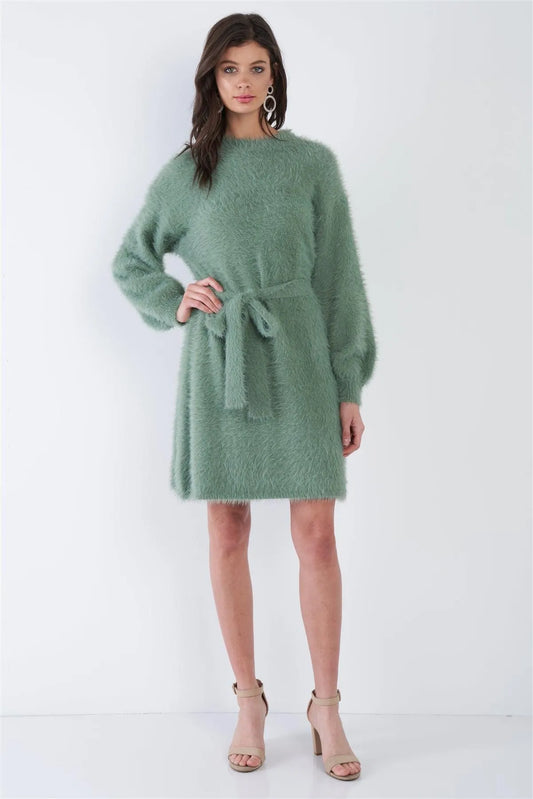 Sage Fuzzy Sweater Dress /4-2-1 - Tasha Apparel Wholesale