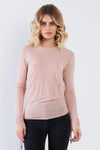 Pale Pink Side Ruched Draw Sting Long Sleeve Top  /3-2-1