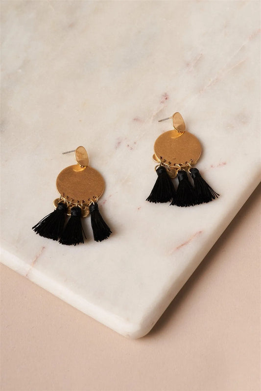 Black Small Disc Tassel Drop Earrings /3 Pairs - Tasha Apparel Wholesale