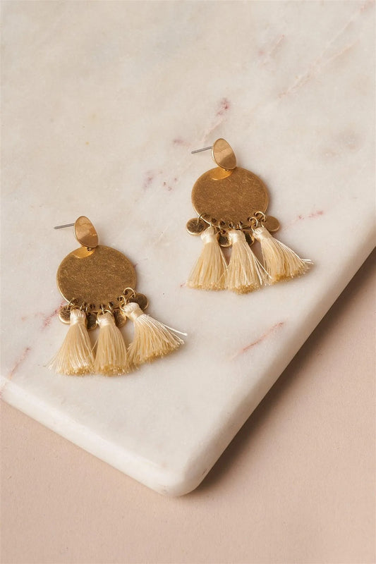 Cream Small Disc Tassel Drop Earrings /3 Pairs - Tasha Apparel Wholesale