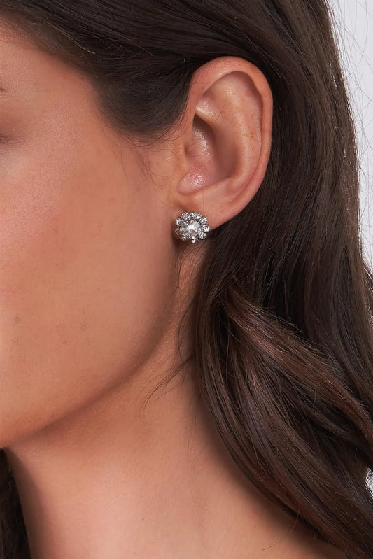 Silver Diamond Incrusted Carnation Stud Earrings /3 Pairs - Tasha Apparel Wholesale