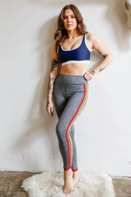 Sporty Chic High-Waist Colorful Side Stripes Leggings - Tasha Apparel Wholesale