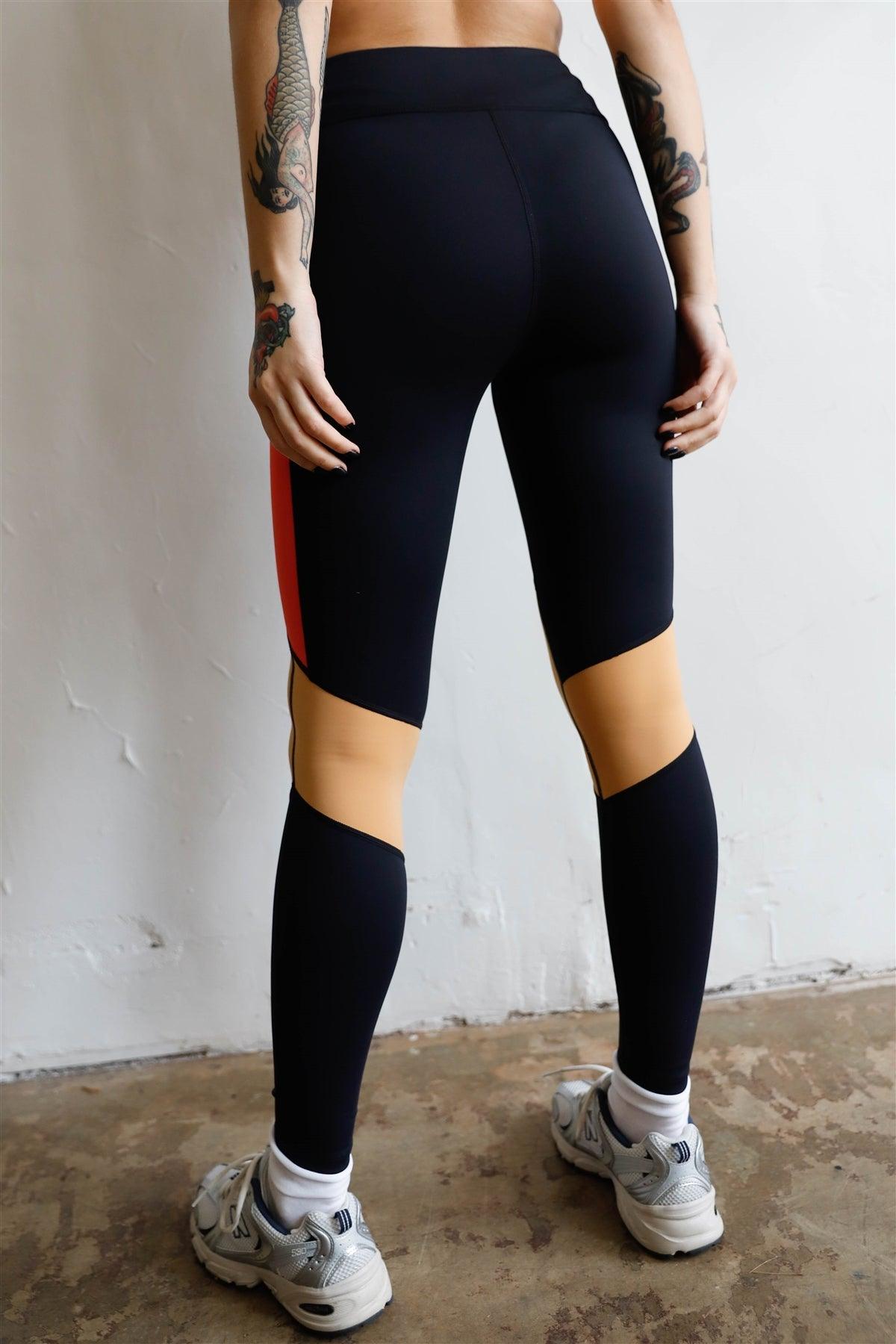 Black Multi Colorblock High Waist Legging Sport Activewear Pants /1-3