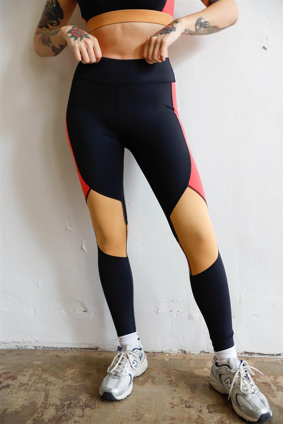 Black Multi Colorblock High Waist Legging Sport Activewear Pants /2-3-1