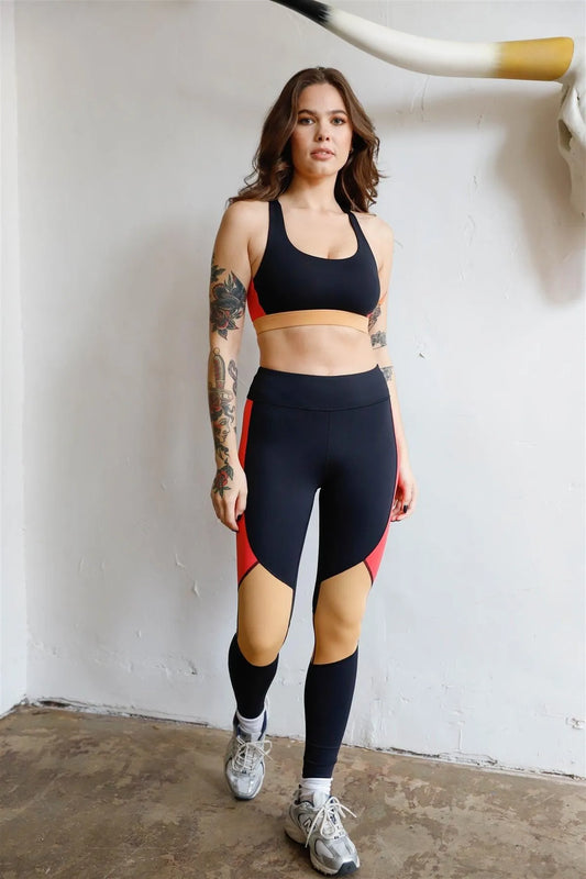 Black Colorblock High Waist Active Yoga Legging /2-2-2 - Tasha Apparel Wholesale