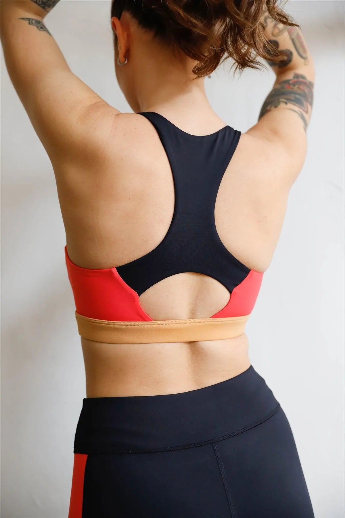 Black Multi Colorblock Racerback Strap Classic Silhouette Sports Bra Activewear Top /3-1-1-2 - Tasha Apparel Wholesale