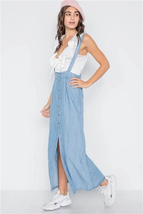 Denim High Waist Maxi Suspender Overall Skirt /1-2-2 - Tasha Apparel Wholesale