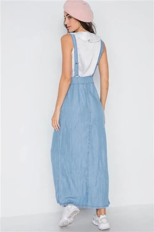 Denim High Waist Maxi Suspender Overall Skirt /1-2-2 - Tasha Apparel Wholesale
