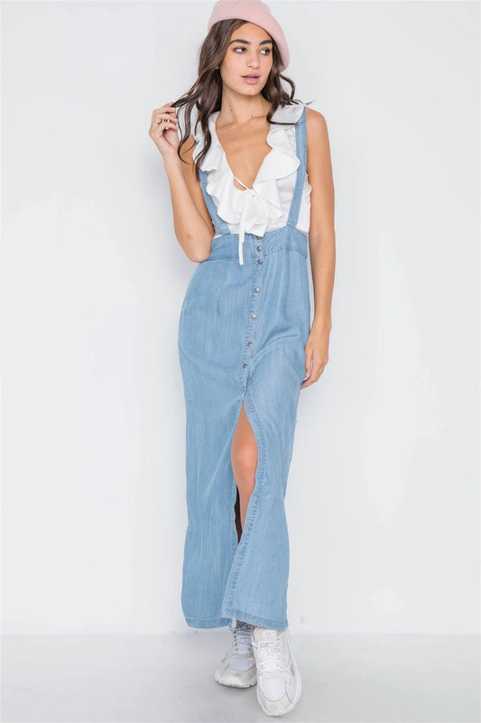 Denim High Waist Maxi Suspender Overall Skirt /2-2-2 - Tasha Apparel Wholesale