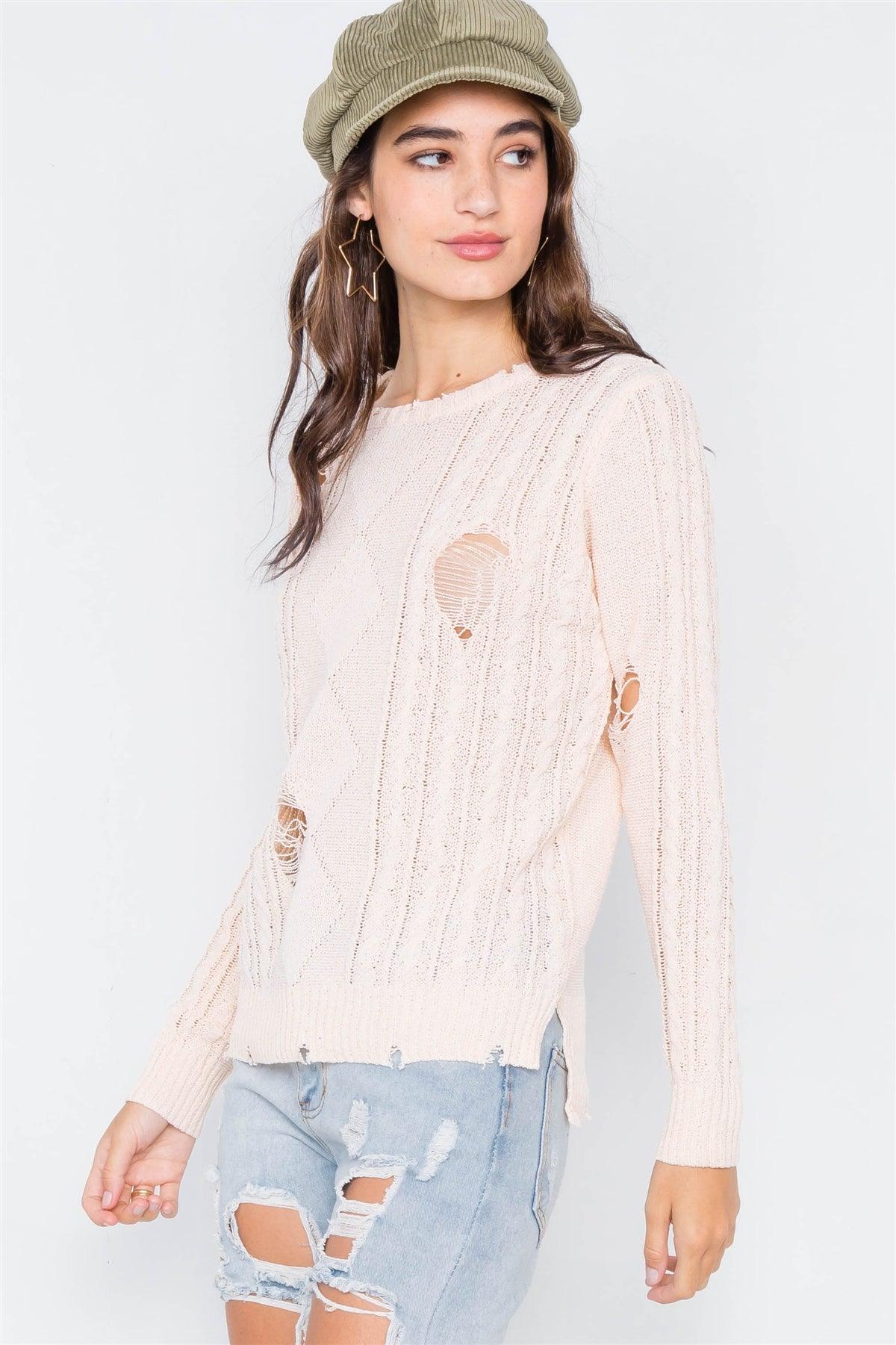 Peach Distressed High-Low Knit Sweater /2-2-2