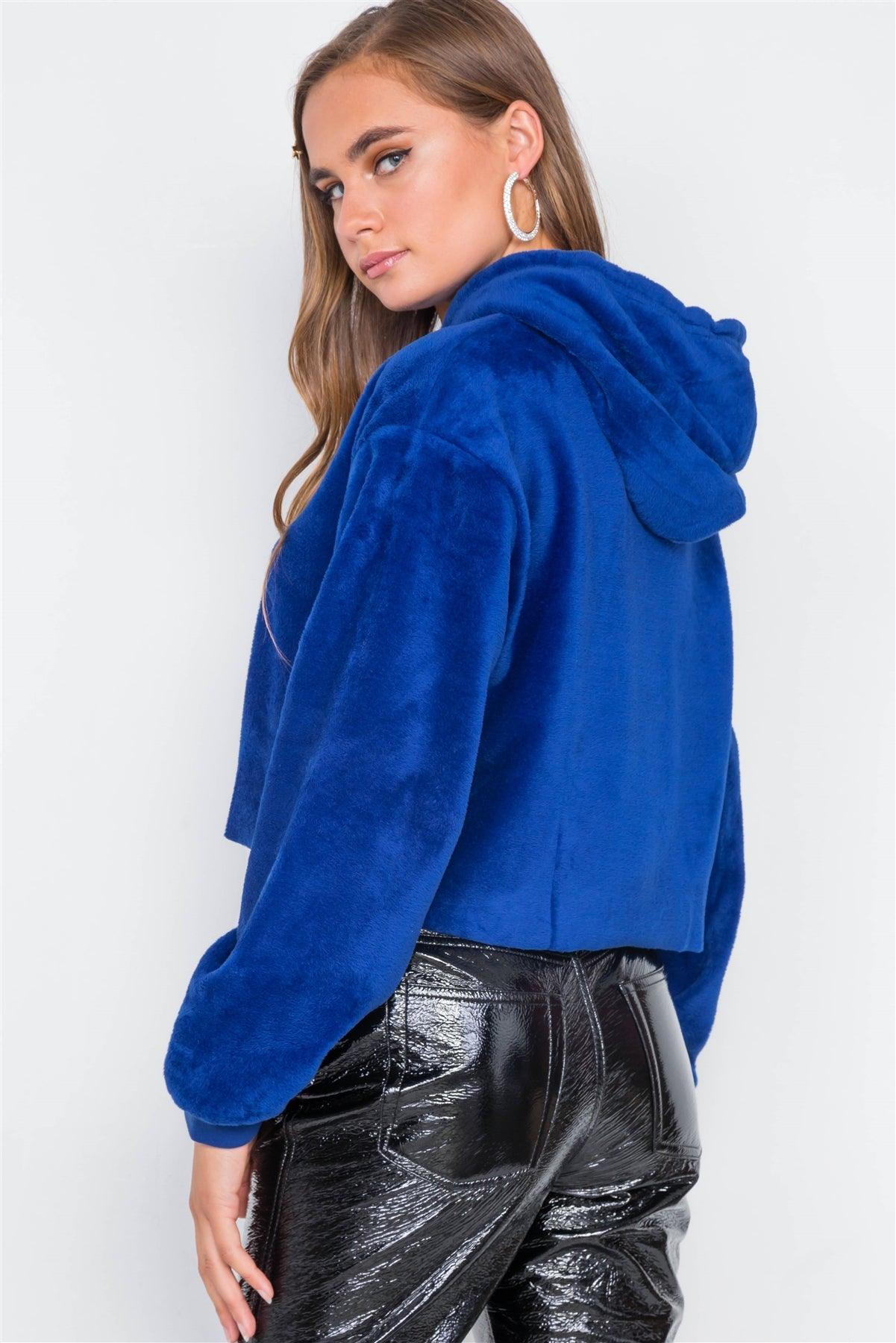 Royal Blue Hooded Long Sleeve Fleece Sweater /2-2-2