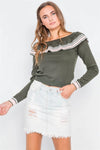 Olive Pink Colorblock Long Sleeve Knit Sweater /3-3 - Tasha Apparel Wholesale