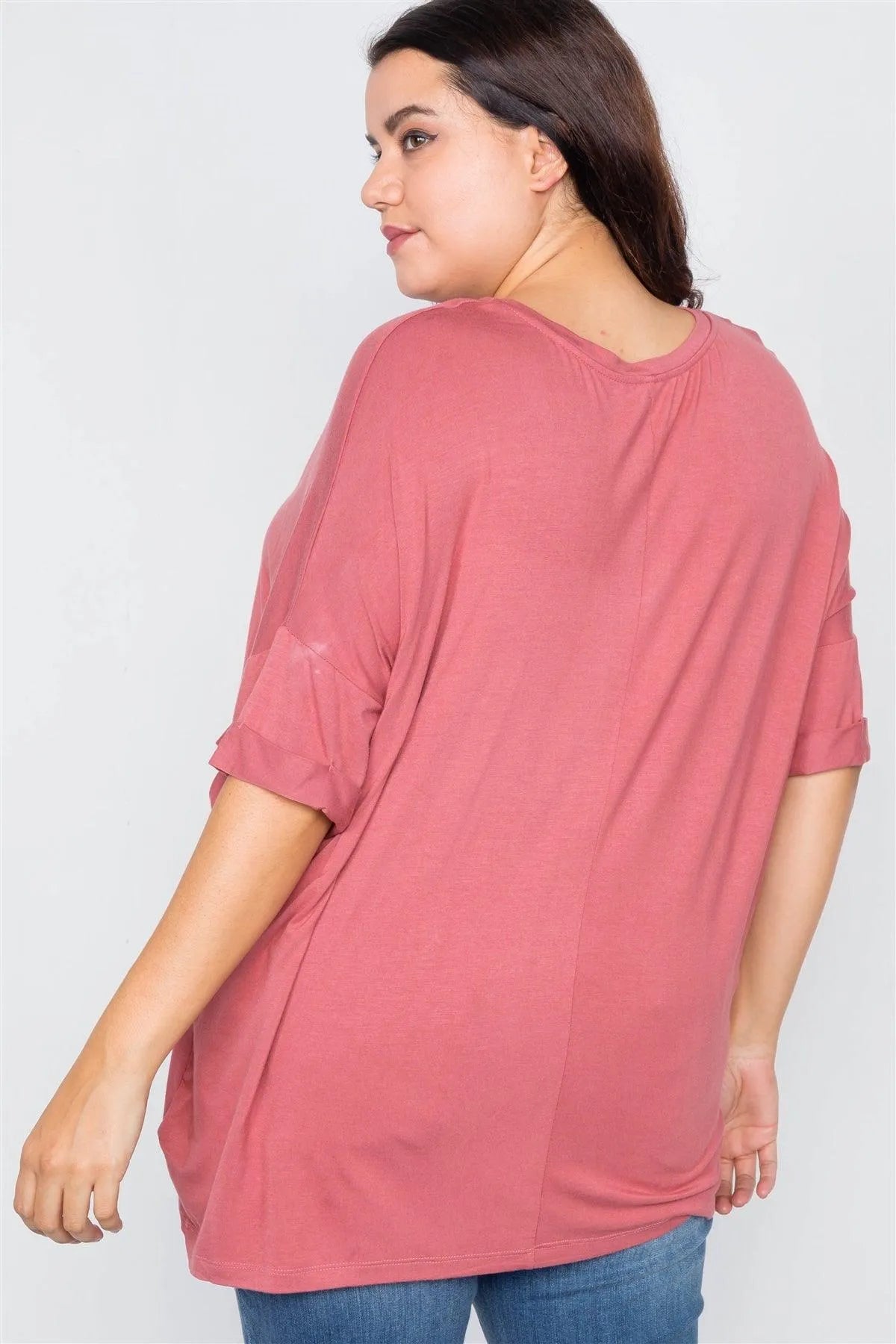 Junior Plus Size Ginger Batwing Short Sleeve Drop-Shoulder Top /1-3-2 - Tasha Apparel Wholesale
