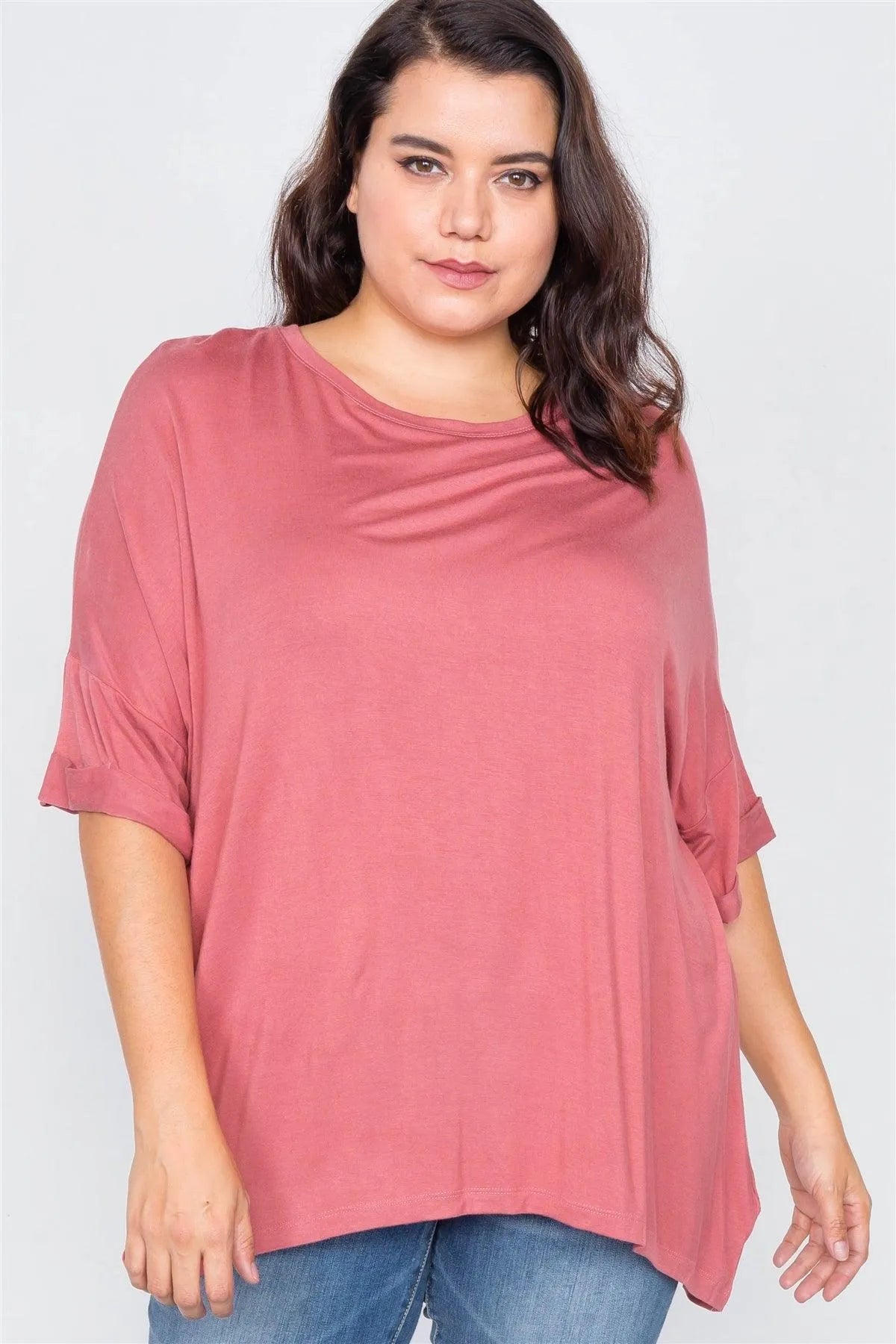 Junior Plus Size Ginger Batwing Short Sleeve Drop-Shoulder Top /1-3-2 - Tasha Apparel Wholesale