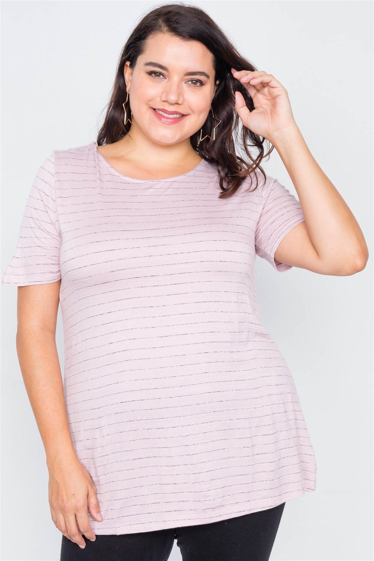 Plus Size Rose Pink Cut Out Back Bow Short Sleeve Top /2-1-1