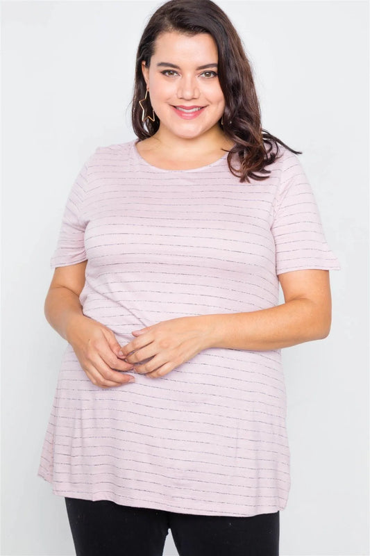Plus Size Rose Pink Cut Out Back Bow Short Sleeve Top /2-2-2 - Tasha Apparel Wholesale