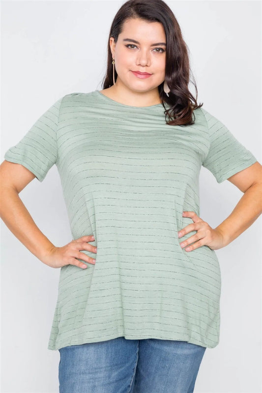 Plus Size Sage Cut Out Back Bow Short Sleeve Top /2-1-1 - Tasha Apparel Wholesale
